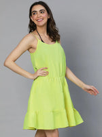 Women yellow shoulder strap polyester beachwear dress