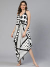 Black & white satin Print hanky hem beachwear dress