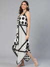 Black & white satin Print hanky hem beachwear dress