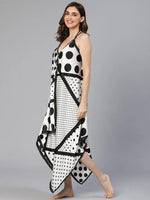 Black & white satin Print hanky hem beachwear dress