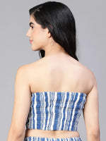 Women blue stripe print bustier crop top