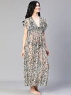 Women multicolor floral print laced & elasticatedslit maxi beachwear dress