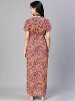 Women multicolor floral print laced & elasticatedslit maxi beachwear cotton dress