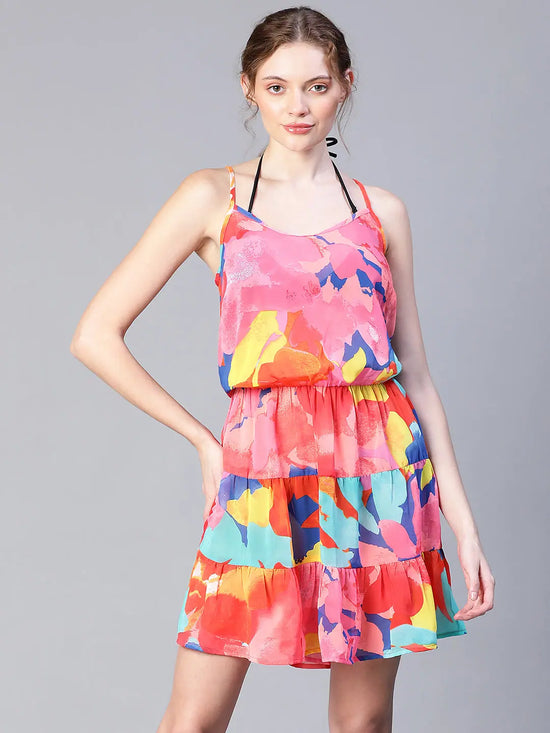 Women Printed Multicolor Shoulder Strap Flared Beachwear Dress-S23170WBW005_S