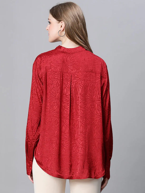 Women Red Round Neck Tie-Knotted Long Sleeve Top