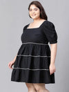 Women Plus Size Black Roun Neck Short Sleeve Cotton Dress