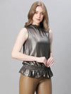 Women Black Round Neck Sleeveless Partywear Top