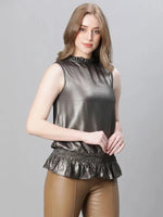 Women Black Round Neck Sleeveless Partywear Top