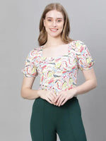 Women Multicolor Printed Round Neck Short Sleeve Elasticated Top