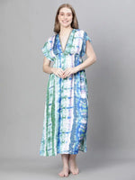 Women Multicolor Tie-Dye Print V-Neck Laced Up Elasticated Beachwear Dress