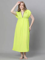 Women Green V-Neck Laced Up Elasticated Beachwear Dress