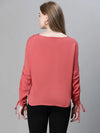 Women soild rust color round neck long sleeve top