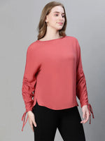 Women soild rust color round neck long sleeve top