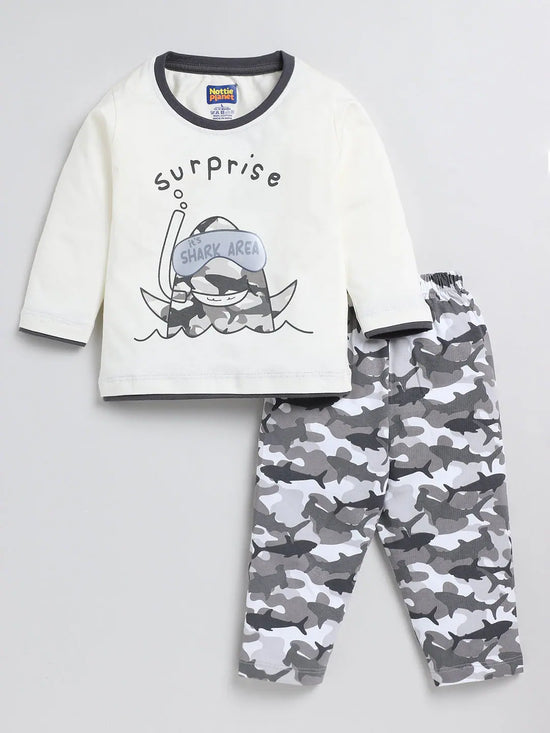 Nottie Planet Shark Printed Fancy Boys Set -Grey