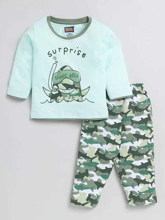 Nottie Planet Shark Printed Fancy Boys Set -Pista