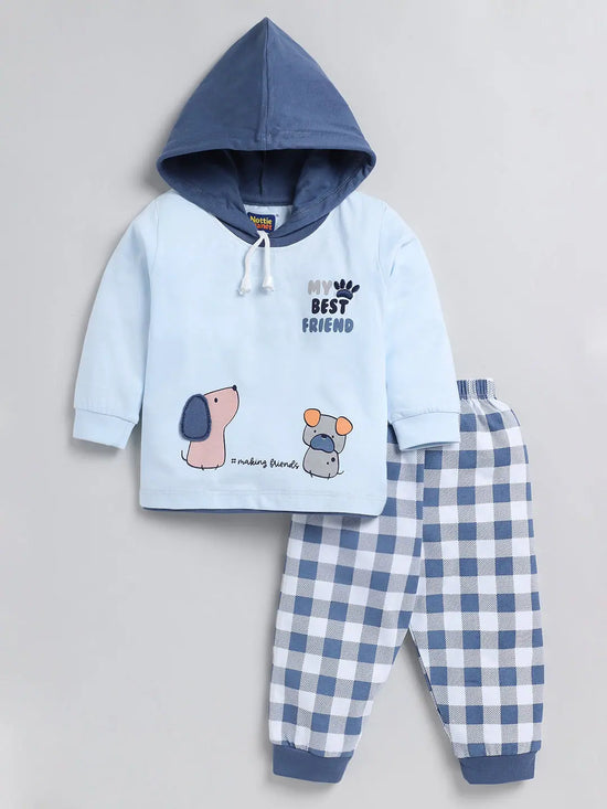 Nottie Planet My Best Friend Printed Hooded Fancy Boys Set - L.Blue