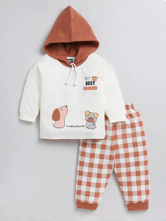 Nottie Planet My Best Friend Printed Hooded Fancy Boys Set - D.Brown