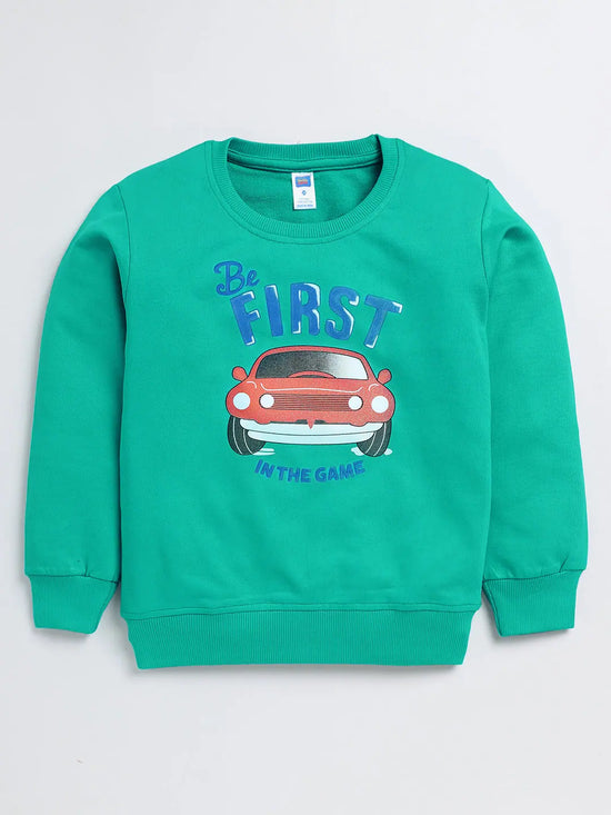 Nottie Planet Loopknit Car Printed Full Sleeve Sweatshirt For Boys - R Green