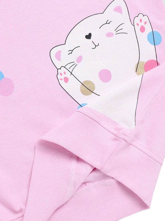 Nottie Planet Loopknit Cat Printed Girl'S Full Sleeve Sweatshirt- Pink