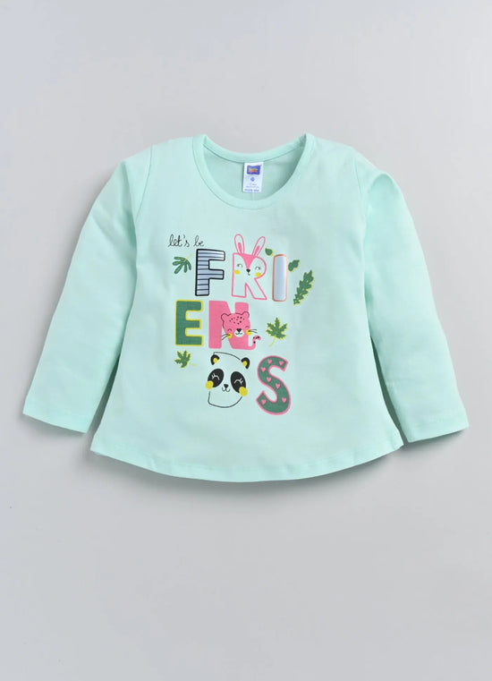 Nottie Planet Friends Printed Fancy Girls Top With Pyjama - Pista