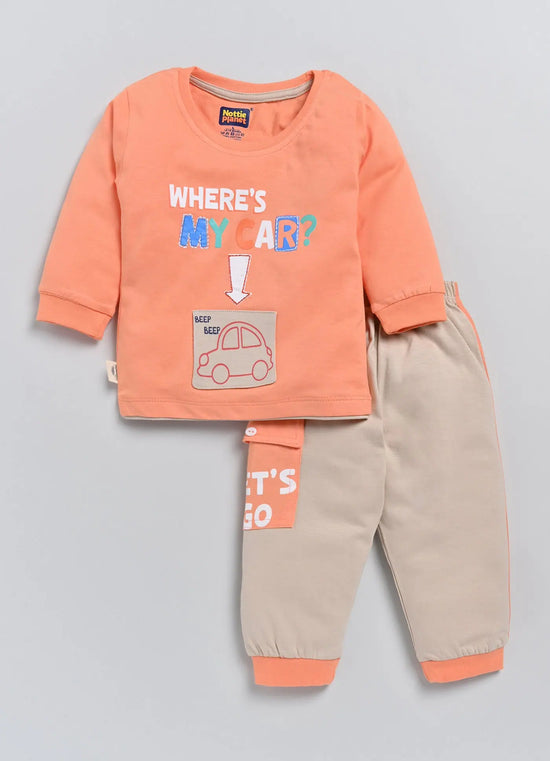 Nottie Planet Car Printed Boys Full Sleeve Fancy Set - Coral