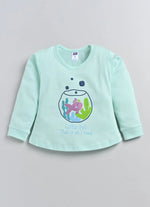 Nottie Planet Fish With Bowl Printed Fancy Girl'S Tshirt With Pyjama - Pista