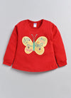 Nottie Planet Butterfly Printed Fancy Girl'S T-Shirt With Pant - Red