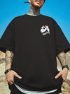 Manlino Printed Mens Black Half Sleeve Oversized Graphic Printed T-Shirt