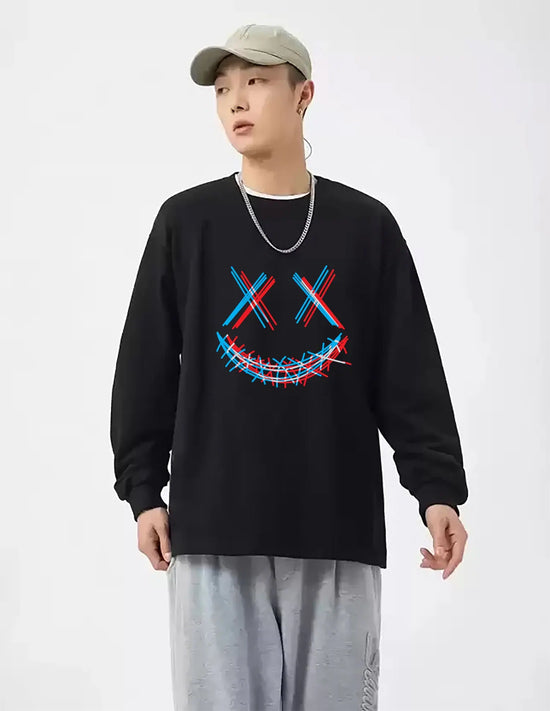 Manlino Trendlix Mens Black Full Sleeve Oversized Graphic Printed T-Shirt