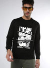 Manlino Broden Mens Black Round Neck Regular Graphic Printed Sweatshirt