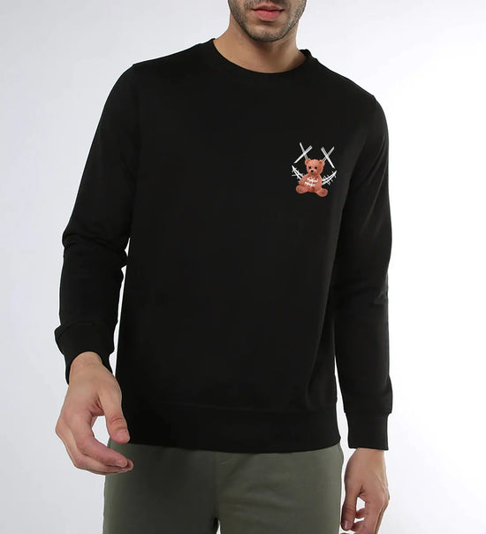 Manlino Have Mens Black Round Neck Regular Graphic Printed Sweatshirt