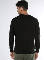 Manlino Absolute Mens Black Round Neck Regular Graphic Printed Sweatshirt