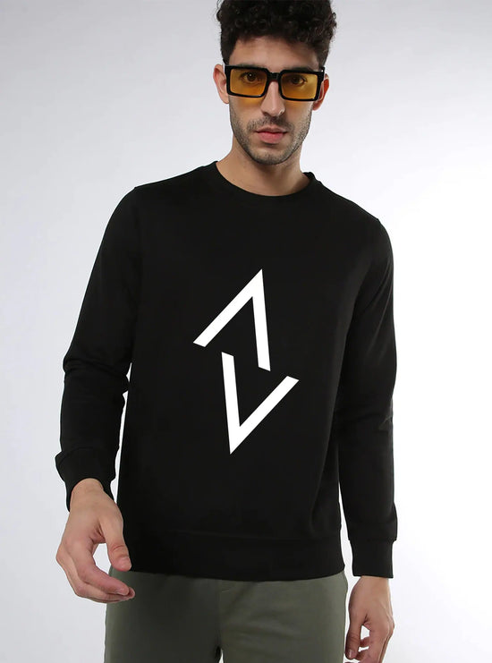 Manlino Absolute Mens Black Round Neck Regular Graphic Printed Sweatshirt