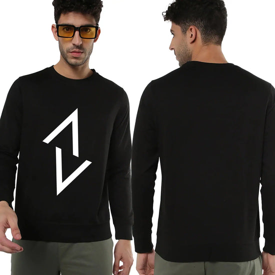 Manlino Absolute Mens Black Round Neck Regular Graphic Printed Sweatshirt