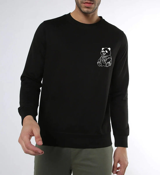 Manlino Digital Mens Black Round Neck Regular Graphic Printed Sweatshirt