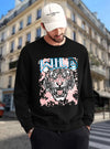 Manlino Alert Mens Black Round Neck Regular Graphic Printed Sweatshirt