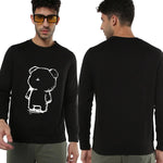 Manlino Get Mens Black Round Neck Regular Graphic Printed Sweatshirt