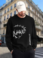 Manlino Street Mens Black Round Neck Regular Graphic Printed Sweatshirt