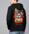 Manlino Blacked Mens Black Regular Fit Hooded Neck Graphic Printed Hoody