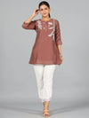 Women Embroidered Standard Brown Jumpsuits & Sets