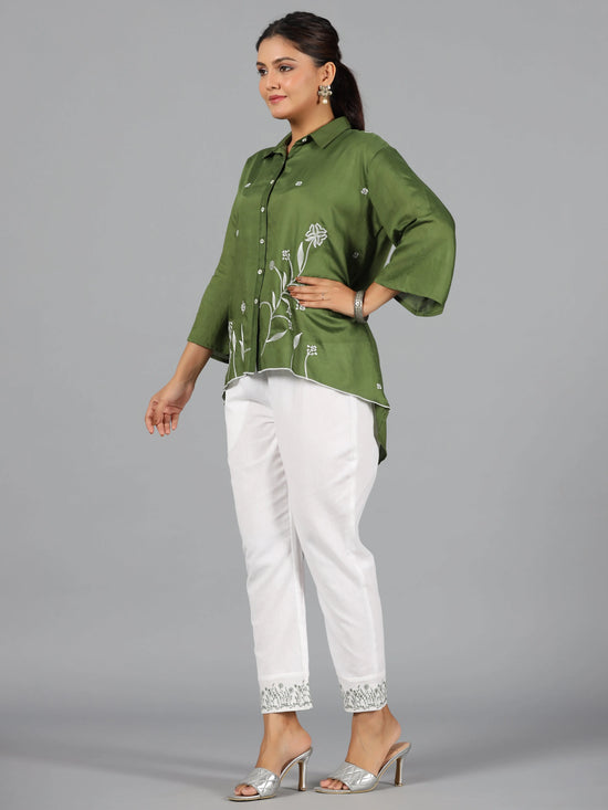 Women Embroidered Standard Green Jumpsuits & Sets