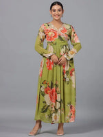 Juniper Women Green Georgette Printed Maxi Dress