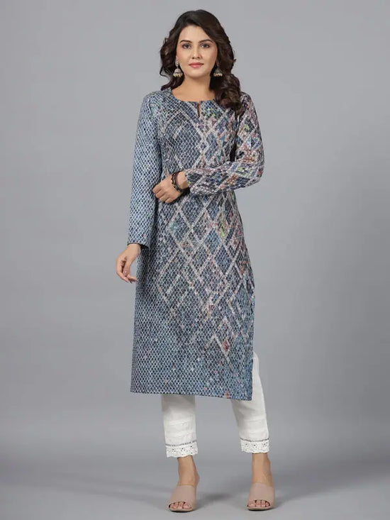 Juniper Women Blue Printed Polyester Kurta