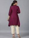 Juniper Women Maroon Rayon Embroidered Asymmetric Kurta & Pants Set