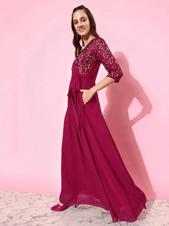 Catch The Rhythm Lace Overlaid Maxi Dress Dark Pink