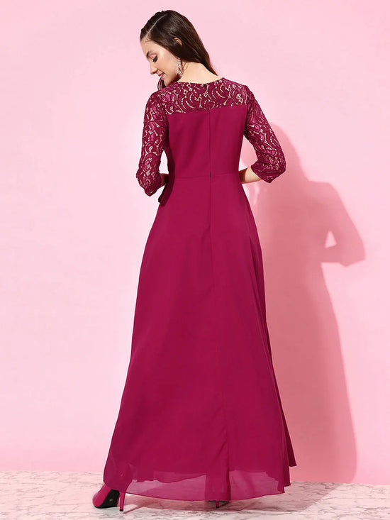 Catch The Rhythm Lace Overlaid Maxi Dress Dark Pink