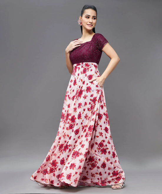 Dancing On My Rhythm Floral Maxi Dress Maroon & Off White