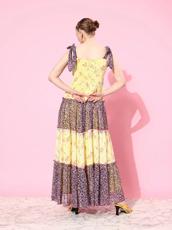 New To It Printed Tiered Maxi Dress Multicolored