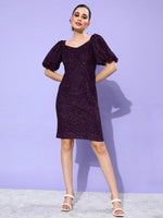 Wine And Dine Puff Sleeved Bodycon Dress Dark Purple