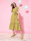 The Great Cleansing Printed Ruffled Midi Dress Multicolored-Base-Yellow